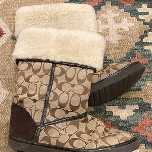Coach Brown Textured Boot Slippers
